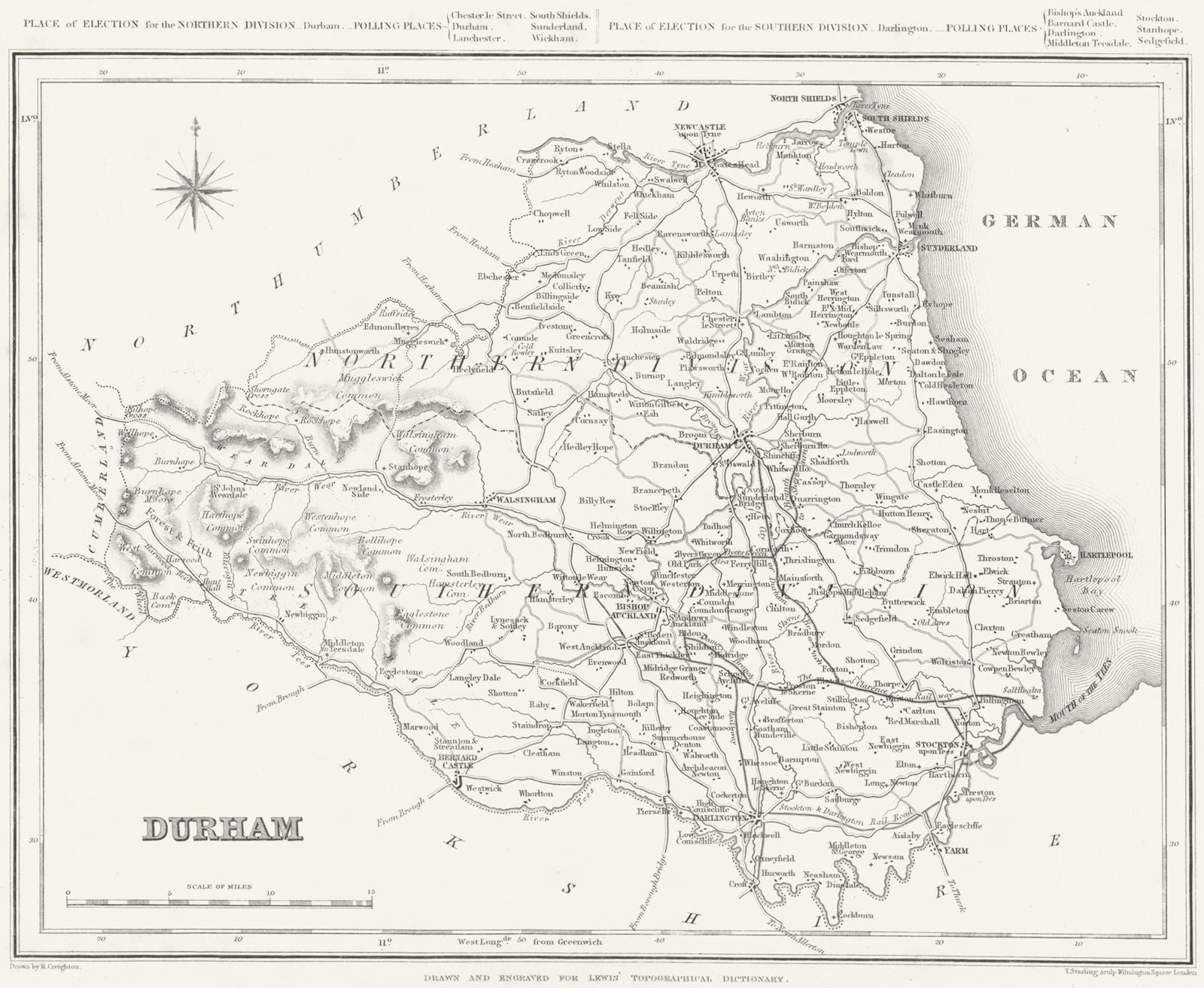 DURHAM. Lewis 1831 old antique vintage map plan chart